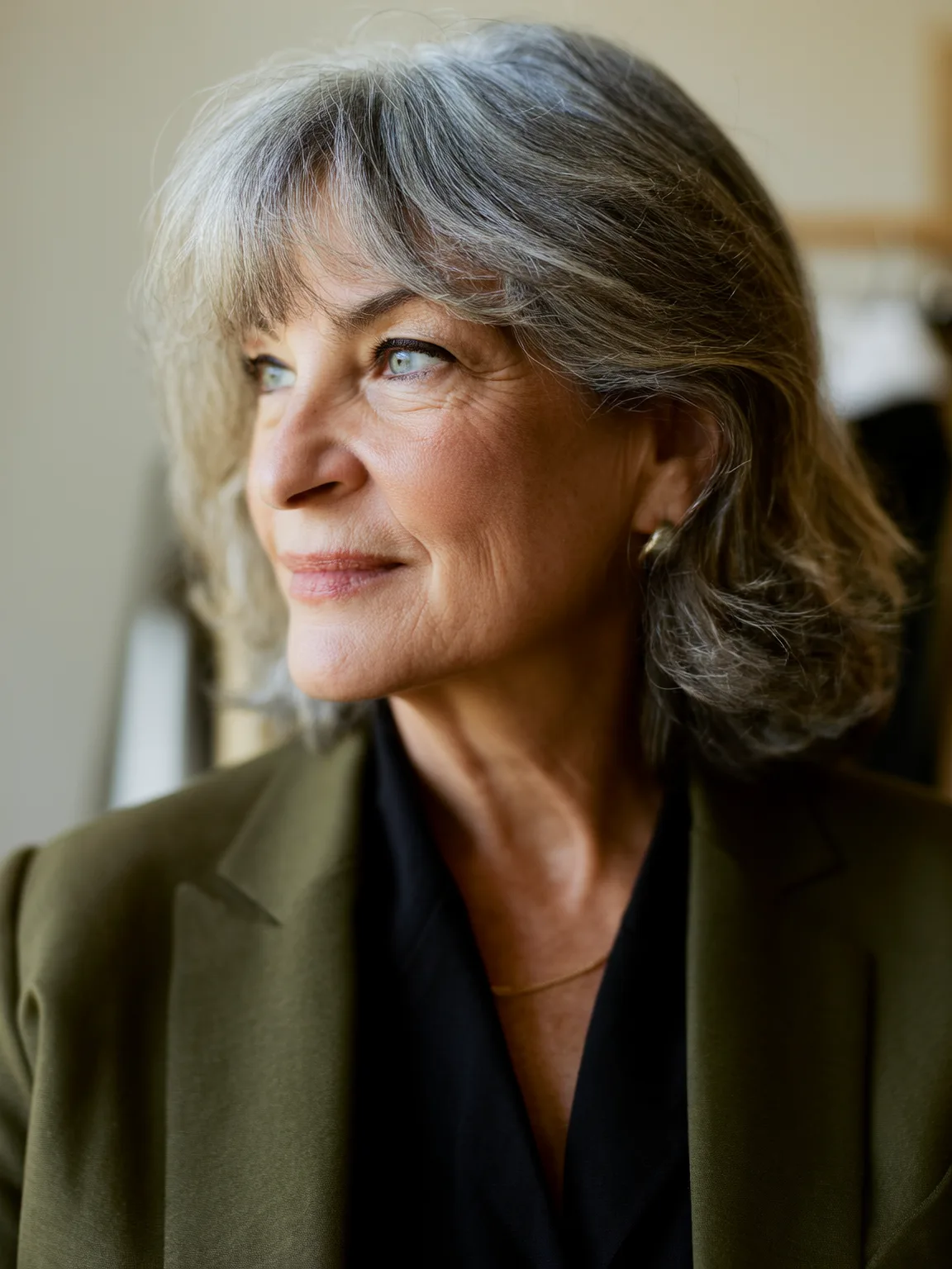 Silver Frost Wavy Soft Layers with Wispy Bangs